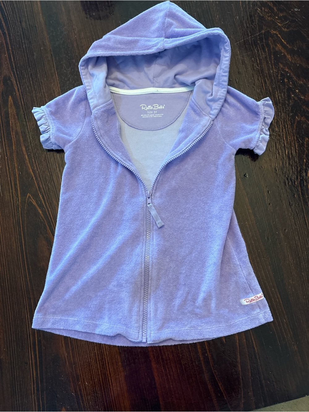 Ruffle Butts Lavender Hooded Terry Zip Swim Coverup
